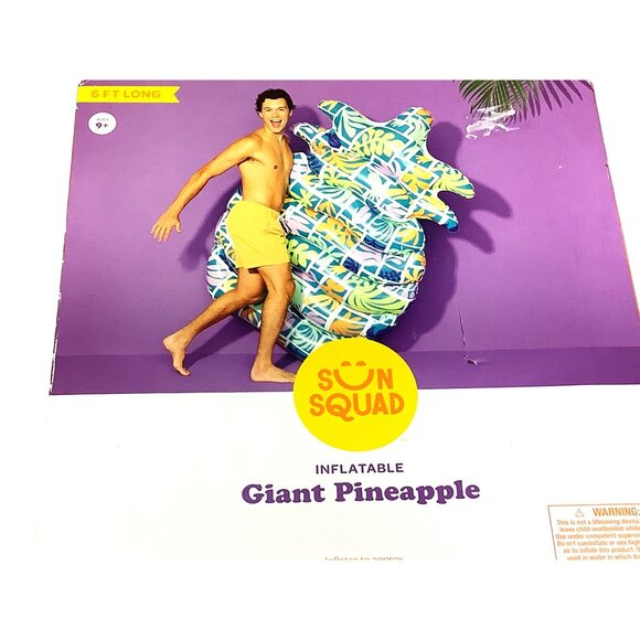Sun Squad Inflatable Giant Pineapple 6 Ft Long 71"Lx47"W x 10"H Pool River Float - Picture 4 of 4